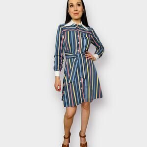 Vintage Blue Multi-Stripe Midi Dress